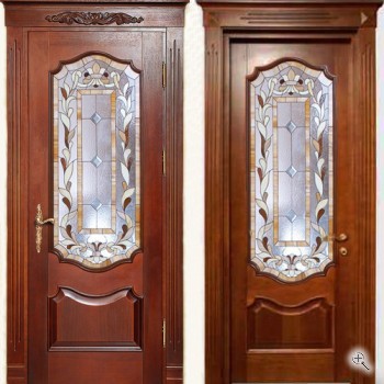 Уличная дверь с отделкой массивом дуба с витражом - купить от производителя Мосдвери Уличная дверь с отделкой массивом дуба с витражом